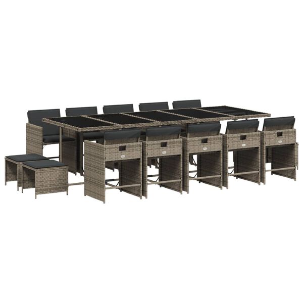 vidaXL spisebordss&aelig;t til haven 15 dele med hynder polyrattan gr&aring;