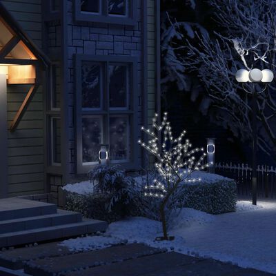 vidaXL juletræ 128 LED'er koldt hvidt lys kirsebærblomst 120 cm