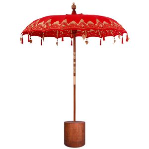 vidaXL Balinesisk parasol med base 260 R&oslash;d og brun 190 x 190 x 295 cm