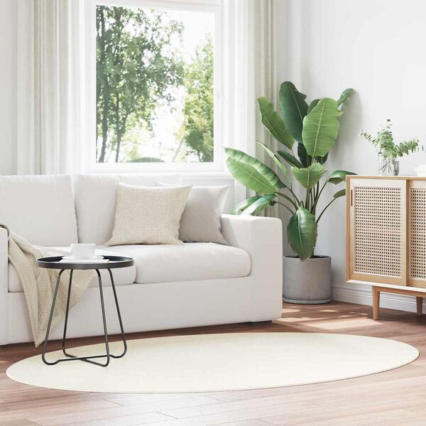 vidaXL Omr&aring;det&aelig;pper Oval HUARTE Creme 200 x 140 cm 100% polyester