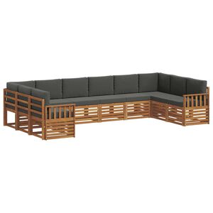 vidaXL Sofas&aelig;t med pude 10 pcs Naturlig og Antracit Massivt Akacietr&aelig;