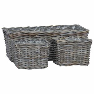 vidaXL Planter Kurv med opbevaring 3 pcs Gr&aring; Kubu rattan