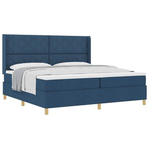 vidaXL Box spring seng med hovedg&aelig;rde Bl&aring; 200 x 200 cm Stof