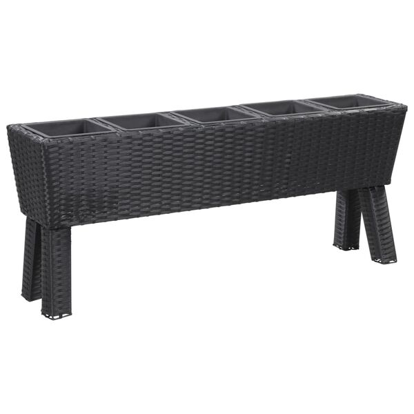 vidaXL plantekasse med ben og 5 krukker 118x25x50 cm polyrattan sort