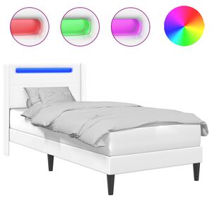 vidaXL Sengestel med LED-lysstrimler Hvid 90 x 200 cm Kunstl&aelig;der