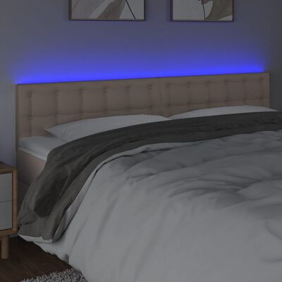vidaXL sengegavl med LED-lys 160x5x78/88cm kunstlæder cappuccinofarvet