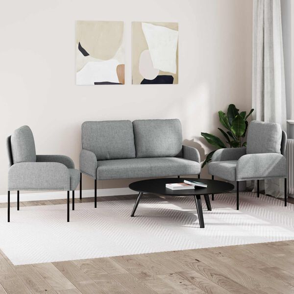 vidaXL Sofas&aelig;t med pude 3 pcs Lysegr&aring; 115 x 56 x 80 cm Krydsfin&eacute;r
