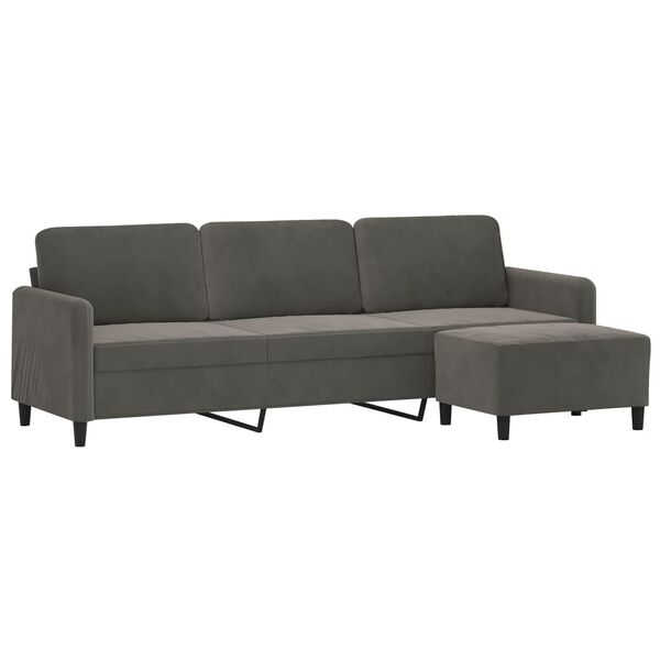 vidaXL 3-personers sofa med fodskammel 210 cm velour M&oslash;rkegr&aring;