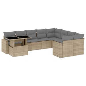 vidaXL sofas&aelig;t til haven 10 dele med hynder polyrattan beige