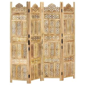 vidaXL 4-panels rumdeler h&aring;ndsk&aring;ret 160 x 165 cm massivt mangotr&aelig;