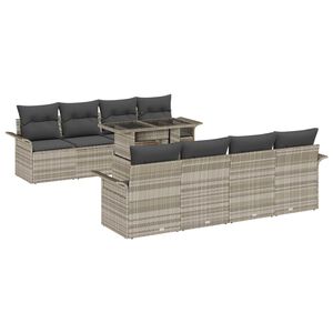 vidaXL Havesofa S&aelig;t med pude 9 pcs Lysegr&aring; polyrattan