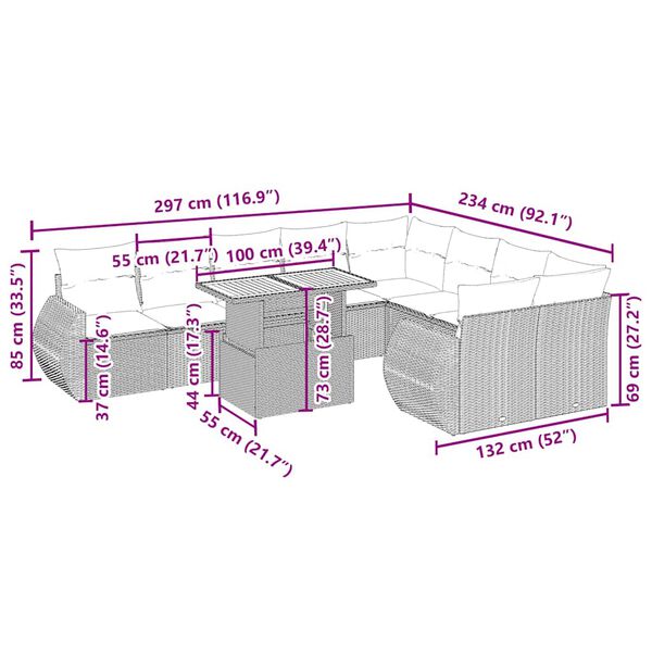 vidaXL sofas&aelig;t til haven 10 dele med hynder polyrattan beige
