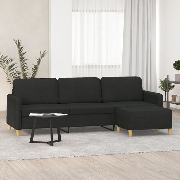 vidaXL 3-personers sofa med fodskammel 210 cm stof Sort