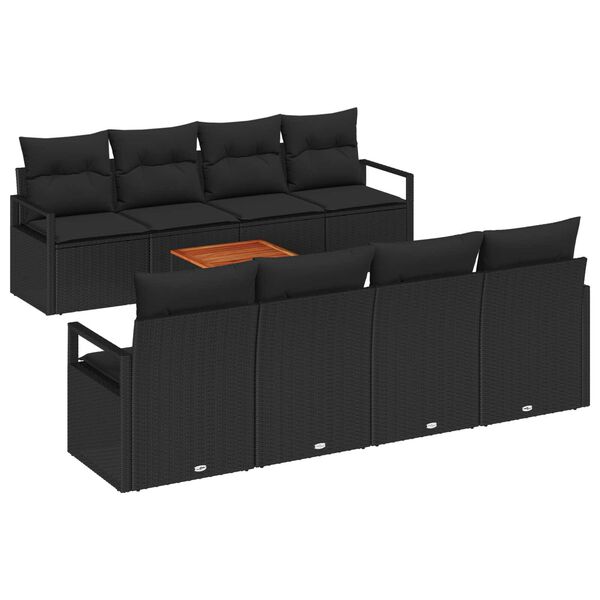 vidaXL Havesofa Sæt med opbevaring 9 pcs Sort polyrattan
