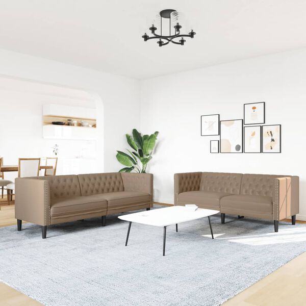 vidaXL 2-personers Chesterfield-sofastol kunstlæder cappuccinofarvet