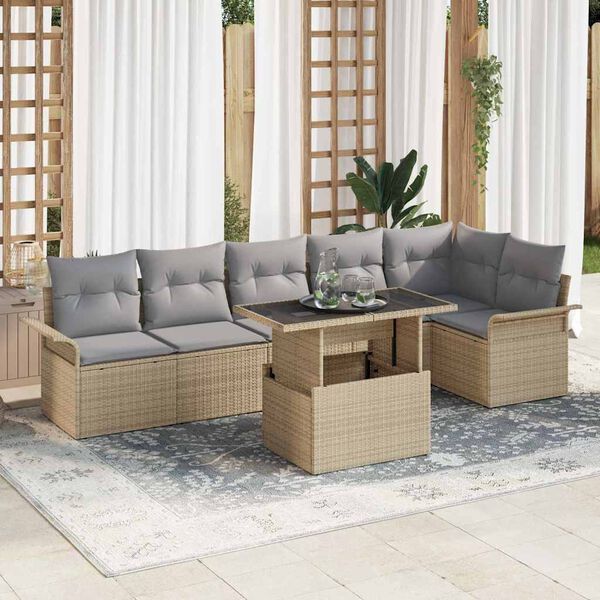 vidaXL Havesofa S&aelig;t med pude 7 pcs Beige polyrattan