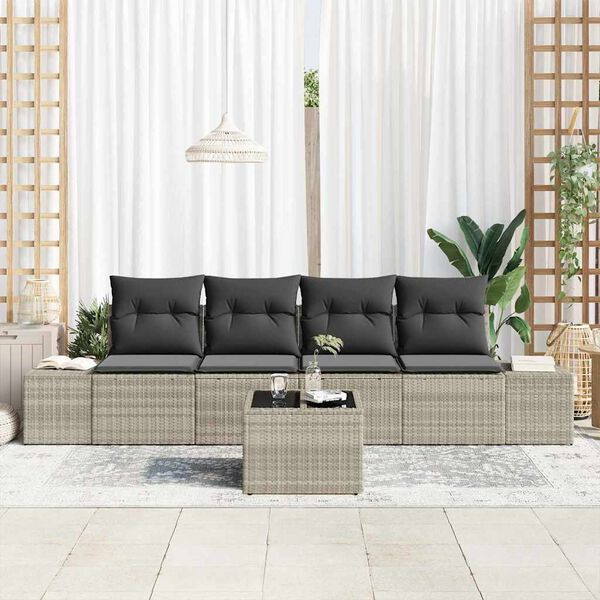 vidaXL Sofa S&aelig;t med pude med pude 5 pcs Lysegr&aring; polyrattan