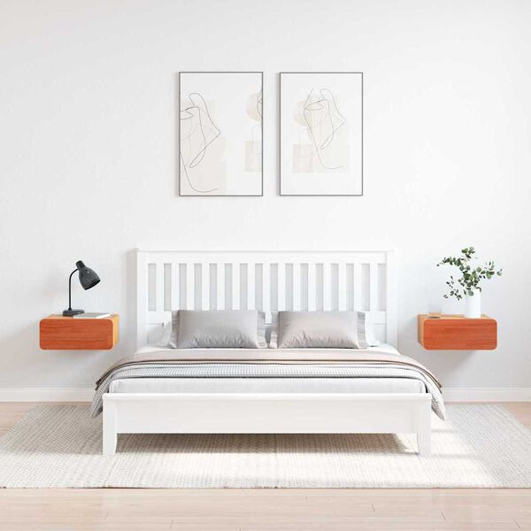 vidaXL Sengebord 2 pcs Voks brun 39 x 34 x 16,5 cm Massivt fyrretr&aelig;