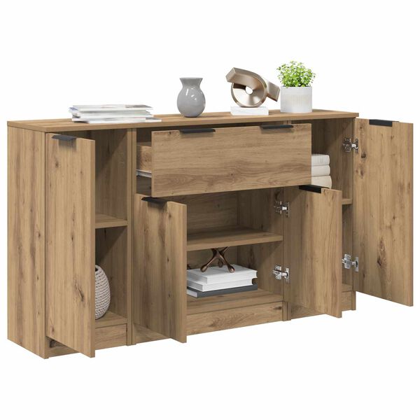 vidaXL Sideboard med skuffe 3 pcs Artisan Egetr&aelig; Konstrueret tr&aelig;