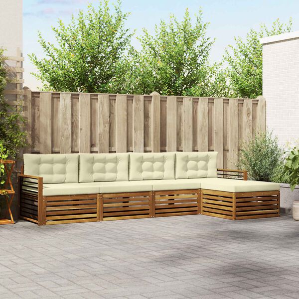 vidaXL Udend&oslash;rs sofagruppe med pude 5 pcs Naturlig og Fl&oslash;de