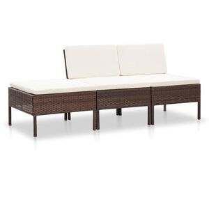 vidaXL havelounges&aelig;t 3 dele med hynder polyrattan brun