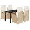 vidaXL spisebordss&aelig;t til haven 5 dele med hynder polyrattan beige