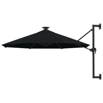 vidaXL væghængt parasol med LED-lys og 300 cm sort |
