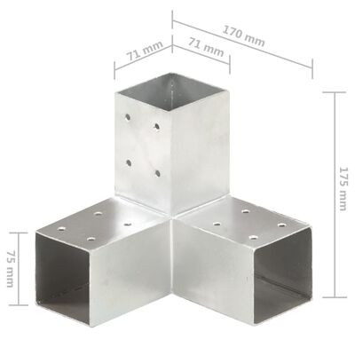 vidaXL stolpebeslag Y-form 4 stk. 71x71 mm galvaniseret metal