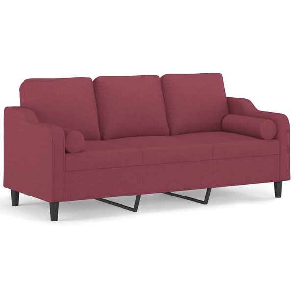 vidaXL 3-personers sofa med pyntepuder 180 cm stof vinr&oslash;d