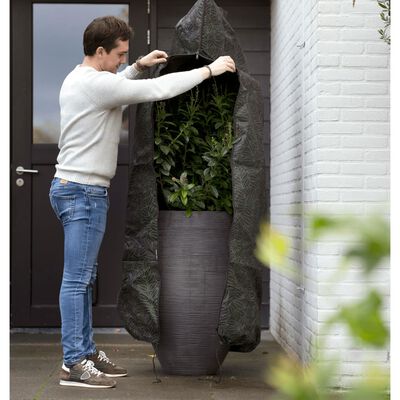 Capi planteovertræk stort 150x250 cm sort og grøn med print