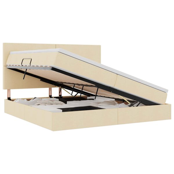 vidaXL Seng med opbevaring og LED med LED Creme 200 x 200 cm Polyester