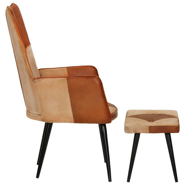 vidaXL l&aelig;nestol med fodskammel &aelig;gte l&aelig;der og kanvas brun