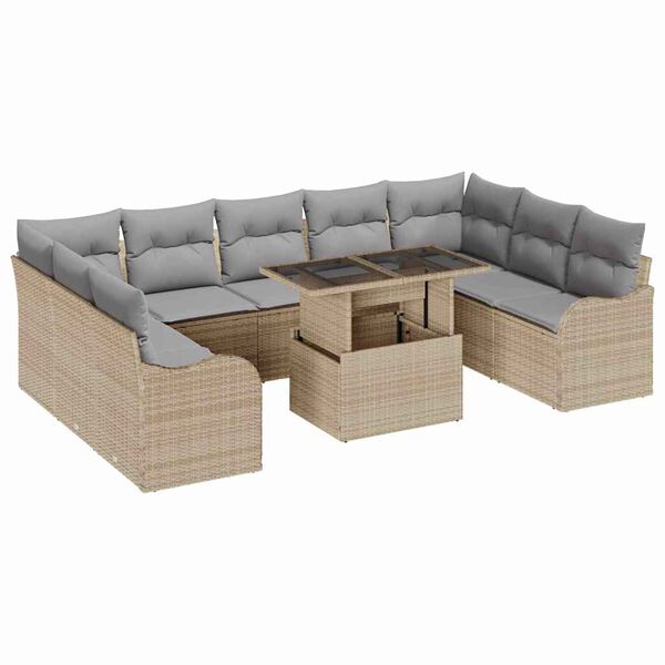 vidaXL Havesofa Sæt med pude 10 pcs Beige Poly rattan
