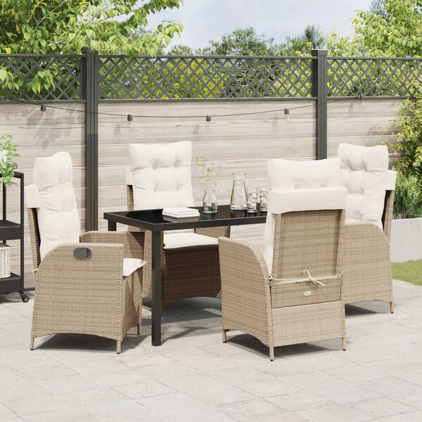 vidaXL Have Spisebordss&aelig;t med pude 5 pcs Beige polyrattan