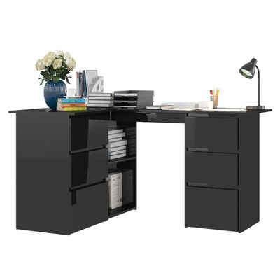 vidaXL L-formet skrivebord 145x100x76 cm konstrueret træ sort højglans
