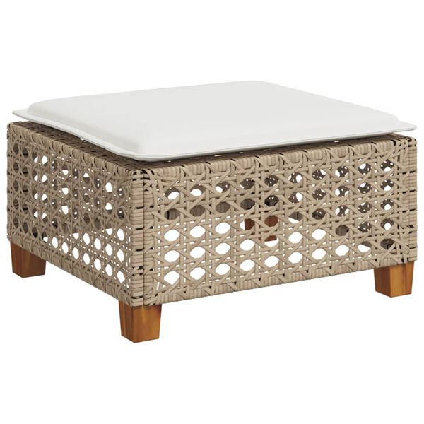 vidaXL haveskammel med hynde 63,5x56x32 cm polyrattan beige