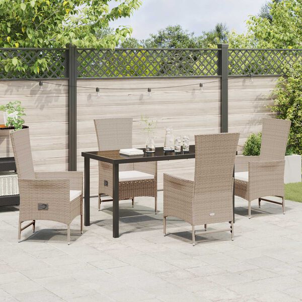 vidaXL Have Spisebordss&aelig;t med pude 5 pcs Beige polyrattan