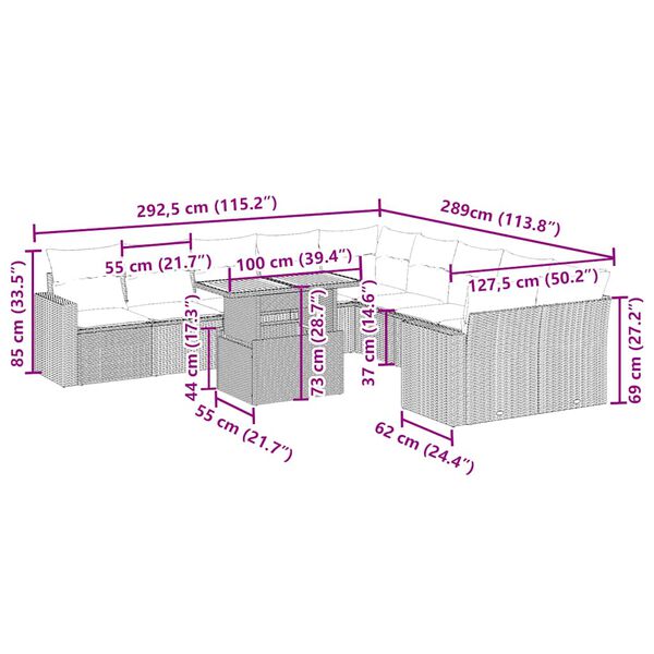 vidaXL sofas&aelig;t til haven 11 dele med hynder polyrattan beige
