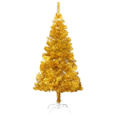 vidaXL kunstigt juletræ med lys og kuglesæt 120 cm PET guldfarvet