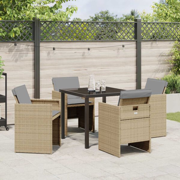 vidaXL Have Spisebordss&aelig;t med pude 5 pcs Beige polyrattan