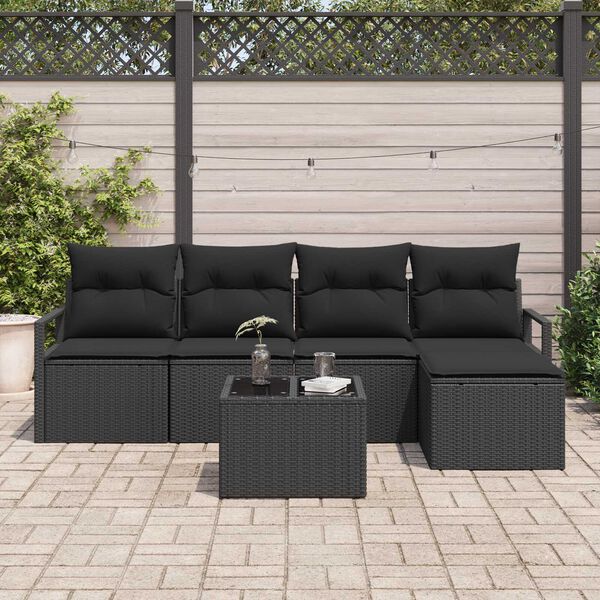 vidaXL Sofa S&aelig;t med pude med opbevaring 6 pcs Sort polyrattan