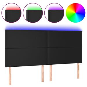 vidaXL sengegavl med LED-lys 160x5x118/128 cm kunstl&aelig;der sort