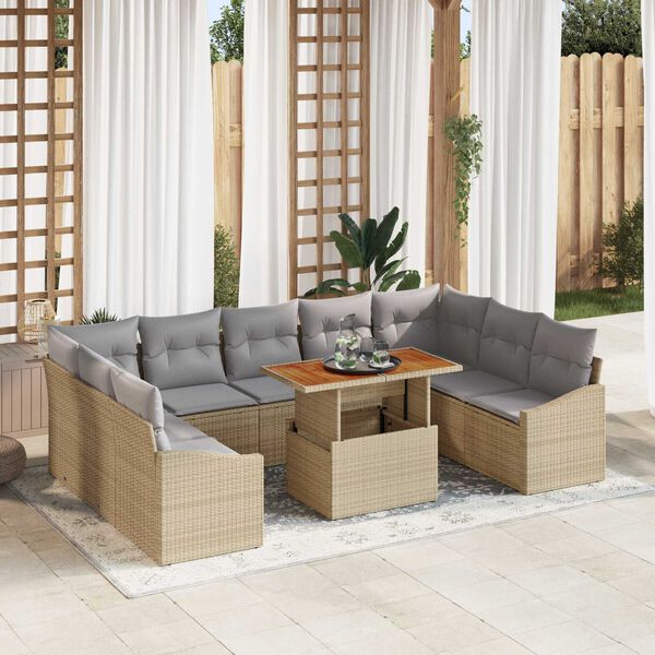 vidaXL Havesofa Sæt med opbevaring 10 pcs Beige Poly rattan