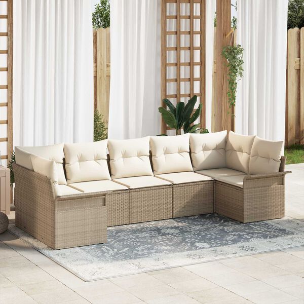 vidaXL Havesofa Sæt med pude 7 pcs Beige Poly rattan