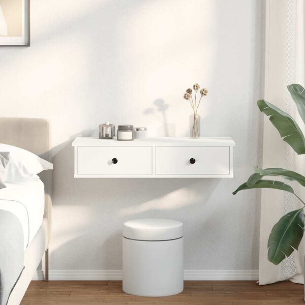 vidaXL v&aelig;ghylde med skuffer 80x34x17 cm konstrueret tr&aelig; hvid