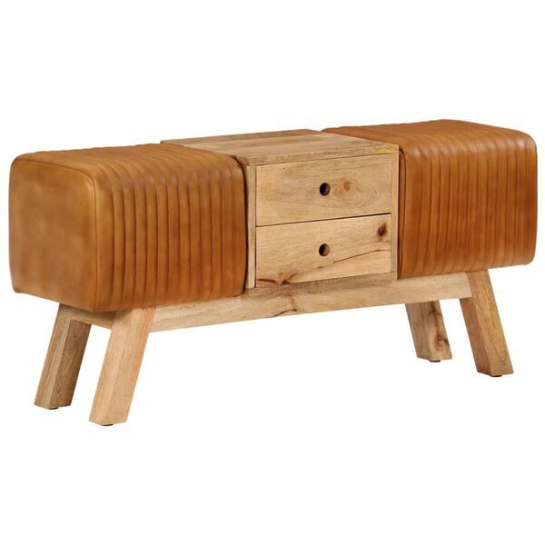 vidaXL b&aelig;nk 107 cm &aelig;gte gedeskind og massivt mangotr&aelig; brun