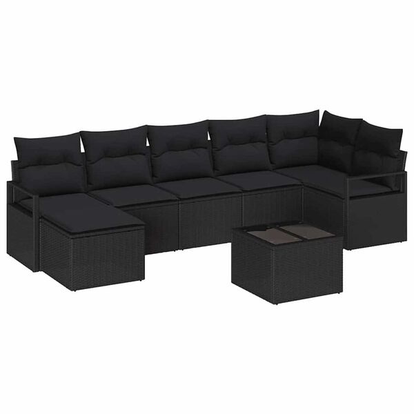 vidaXL Sofa S&aelig;t med pude med opbevaring 8 pcs Sort polyrattan