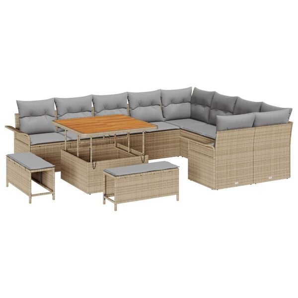 vidaXL Havesofa S&aelig;t med pude 12 pcs Beige polyrattan