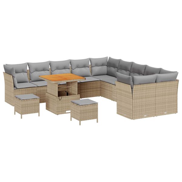 vidaXL Havesofa S&aelig;t med pude 13 pcs Beige og lys gr&aring; polyrattan