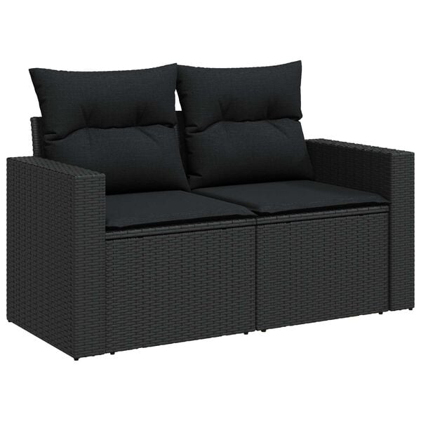 vidaXL Havesofa S&aelig;t med pude 12 pcs Sort polyrattan